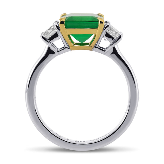 Emerald & Cushion Diamond 3 Stone Ring
