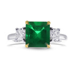 Emerald & Cushion Diamond 3 Stone Ring