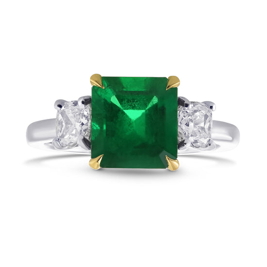 Emerald & Cushion Diamond 3 Stone Ring