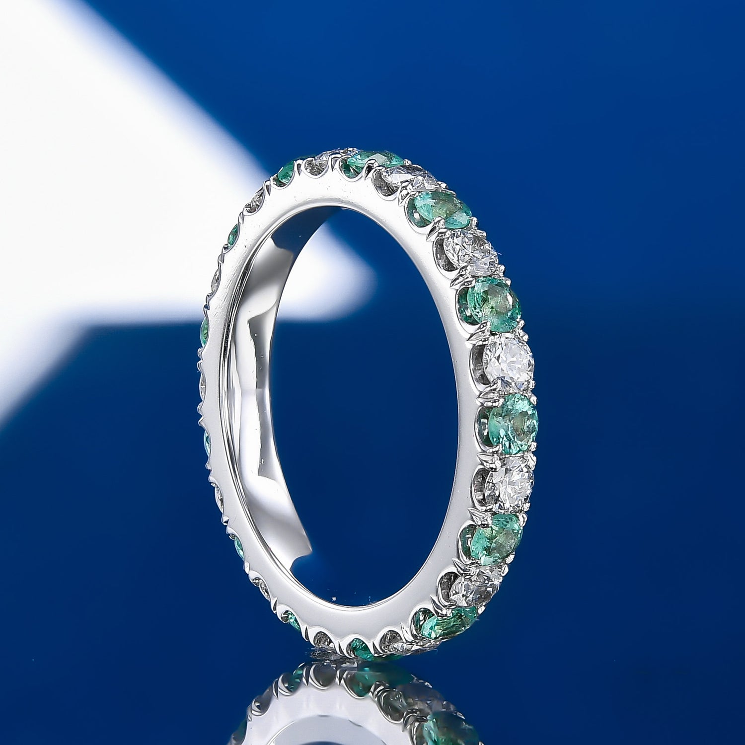 Emerald & White Diamond Full Eternity Band 