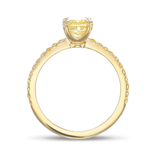 Fancy Intense Yellow Cushion Side Stone Diamond Ring