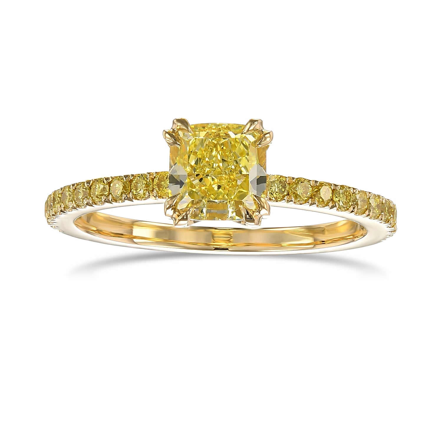 Fancy Intense Yellow Cushion Side Stone Diamond Ring
