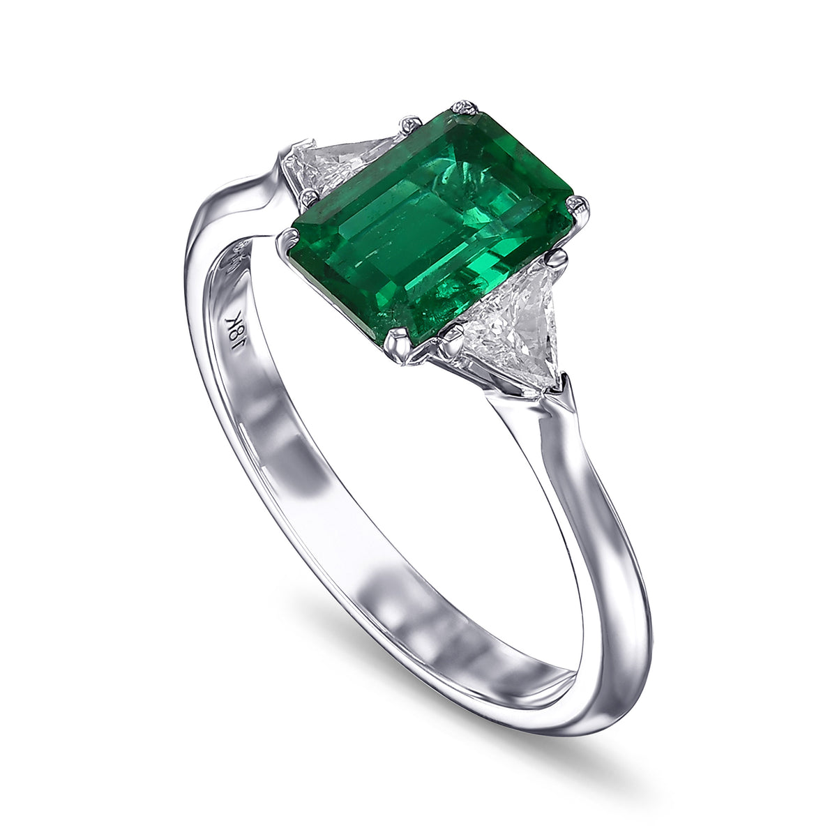 Emerald & Triangle Diamond 3-Stone Ring