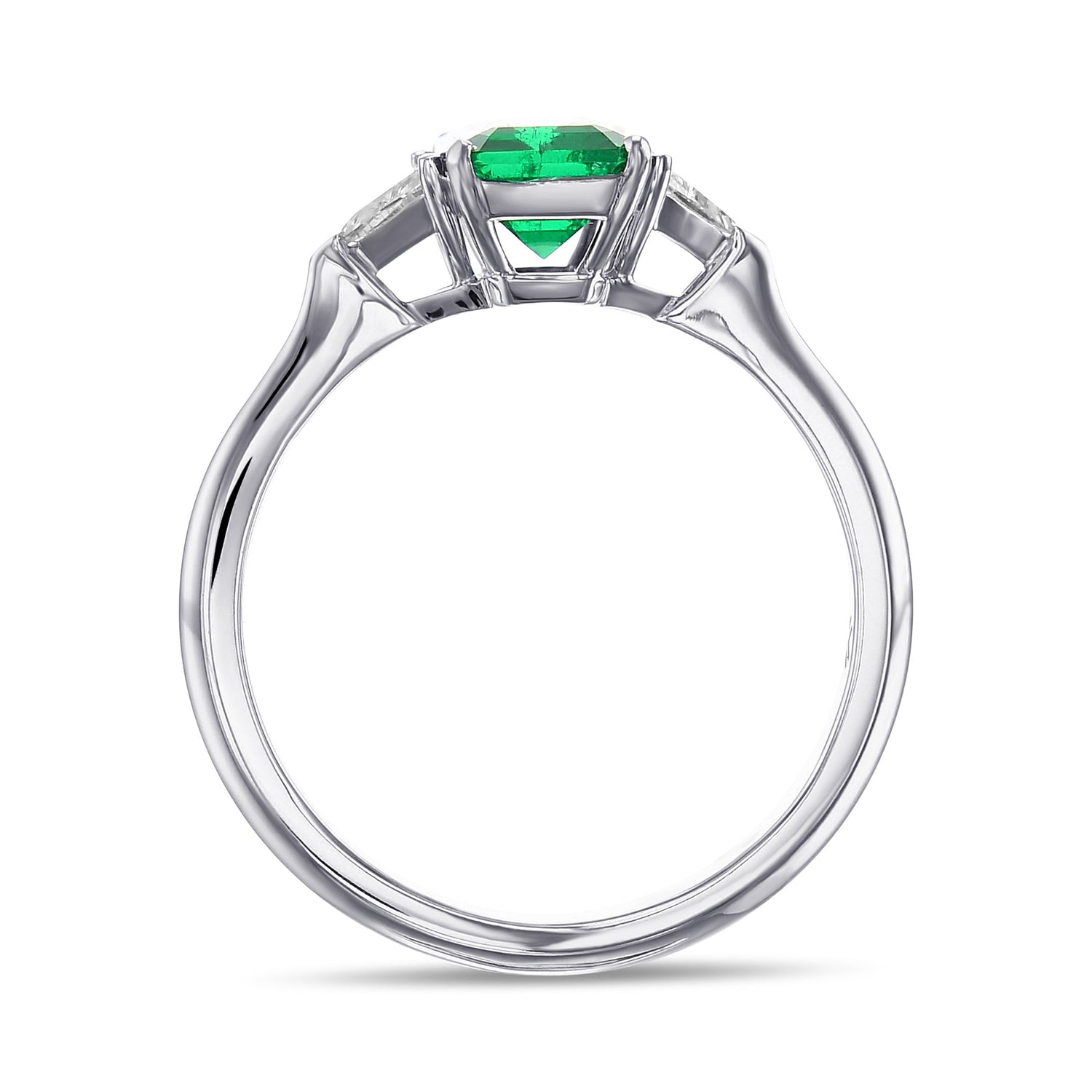 Emerald & Triangle Diamond 3-Stone Ring