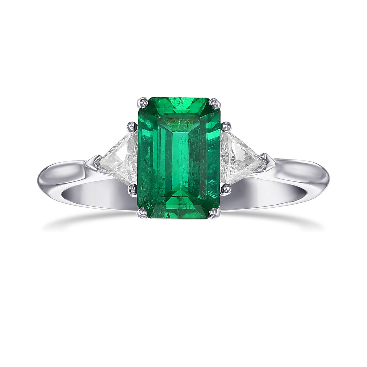 Emerald & Triangle Diamond 3-Stone Ring
