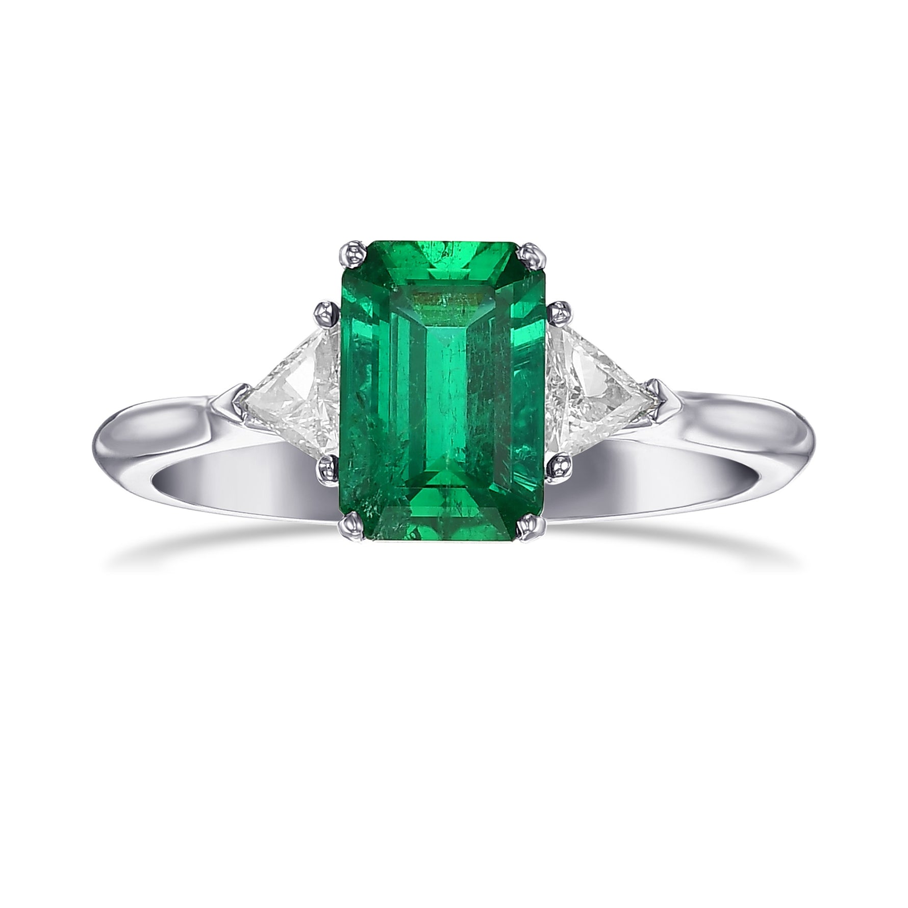Emerald & Triangle Diamond 3-Stone Ring