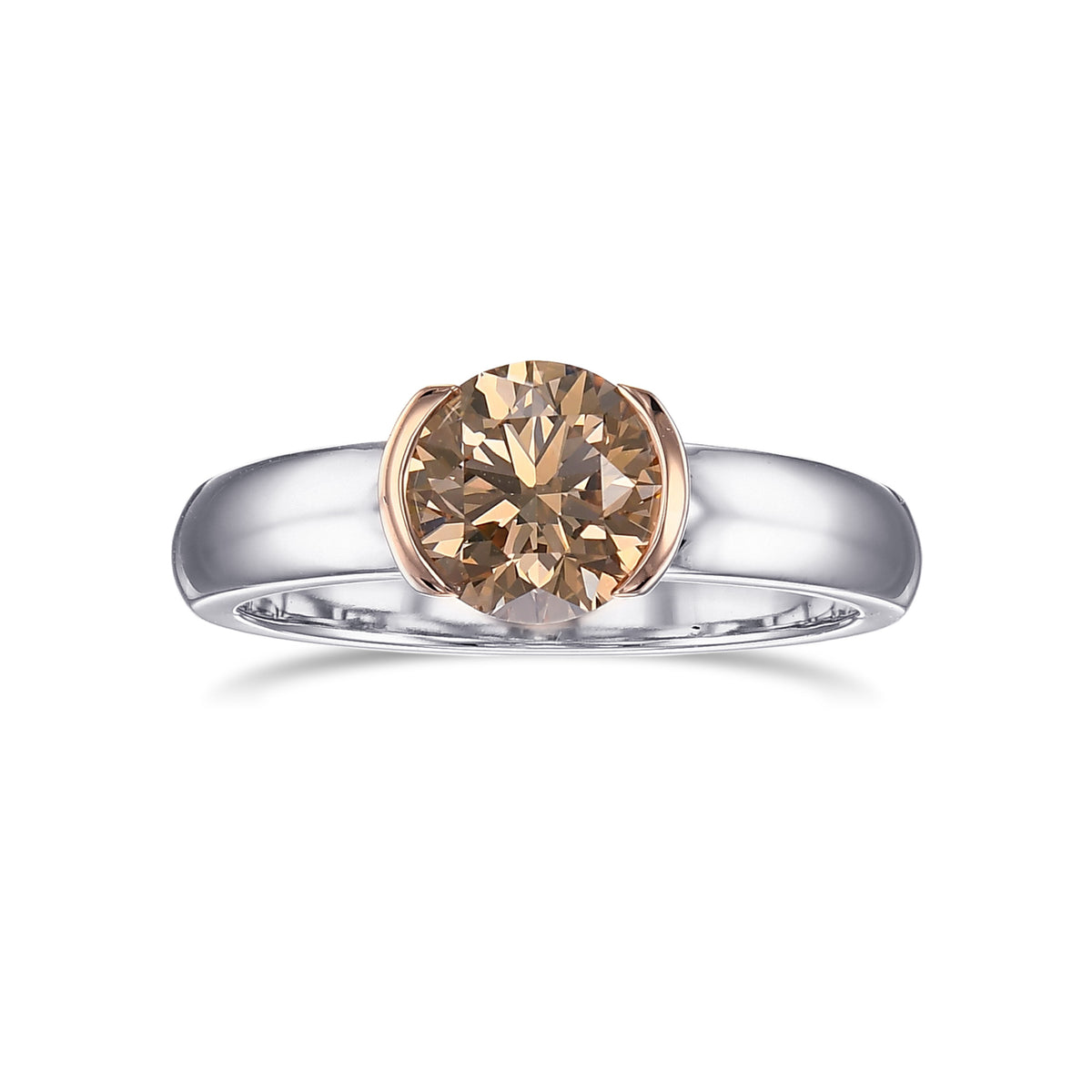 Fancy Yellowish Brown Round Solitaire Diamond Ring