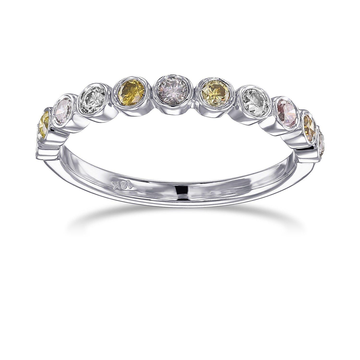 11 Stone Multicolored Diamond Stackable Bezel Band Ring