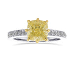 Fancy Light Yellow Cushion Diamond Side Stone Ring