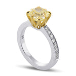 Fancy Light Yellow Cushion Diamond Side Stone Ring