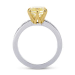 Fancy Light Yellow Cushion Diamond Side Stone Ring