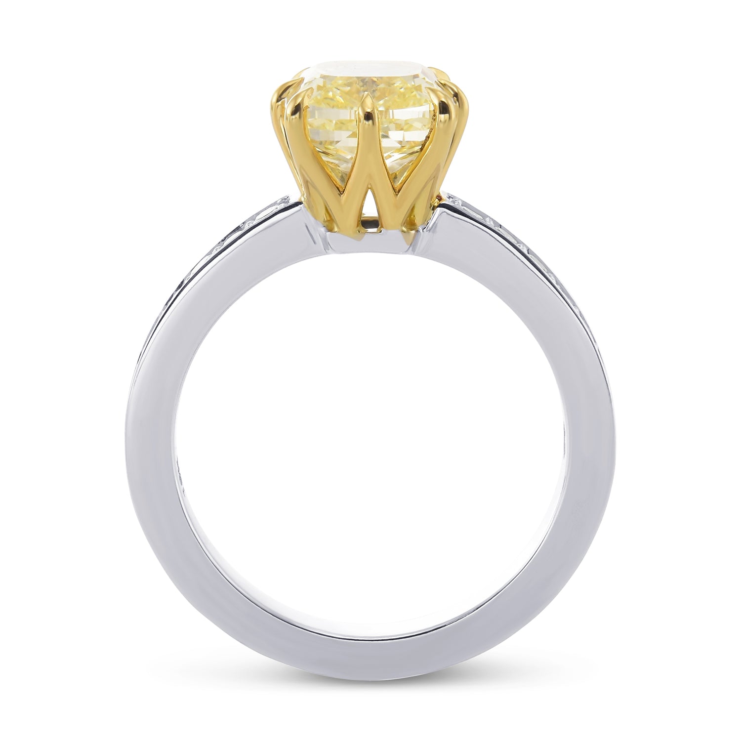 Fancy Light Yellow Cushion Diamond Side Stone Ring