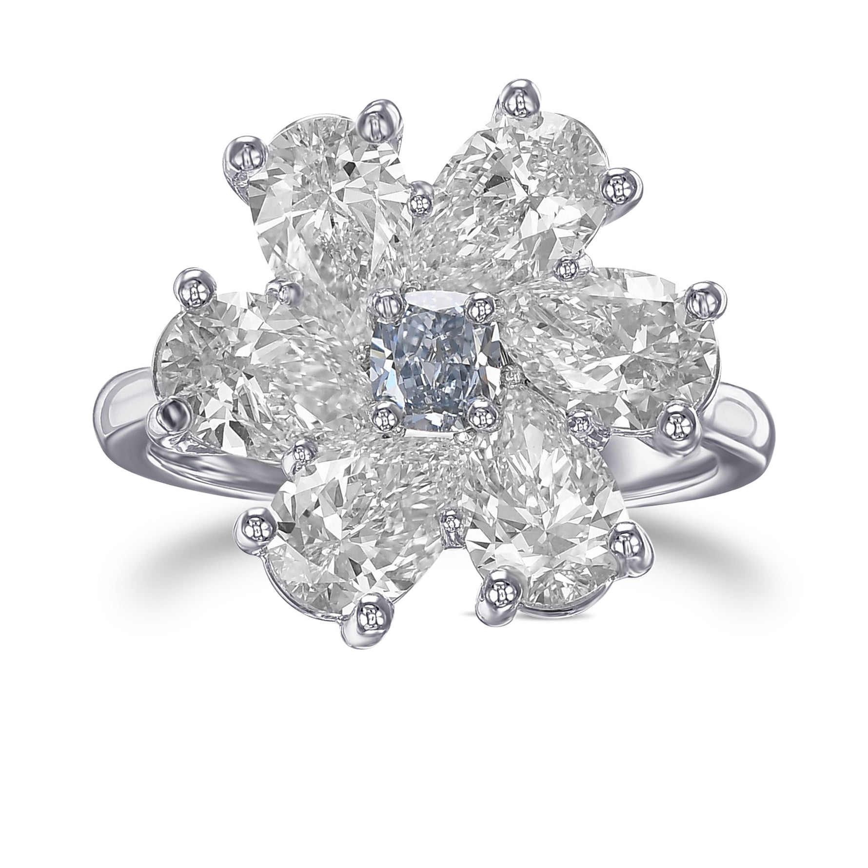 Extraordinary Fancy Intense Blue Cushion Diamond Ring