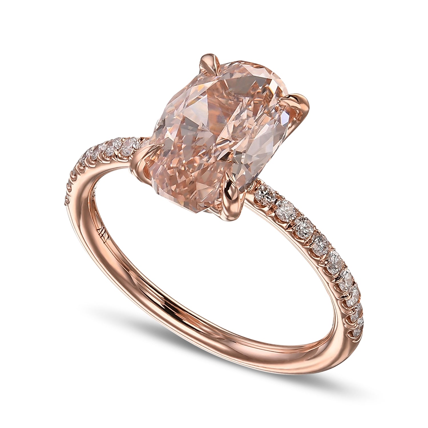 Fancy Pink Brown Oval Side-stone Diamond Ring