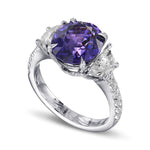 Vivid Violet Oval Sapphire & Half-moon 3-stone Ring