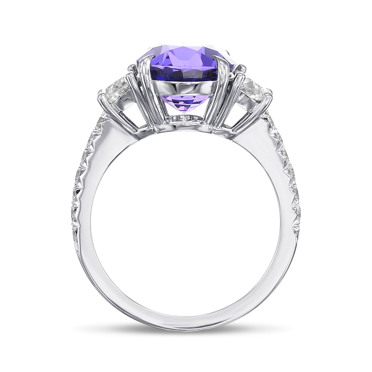 Vivid Violet Oval Sapphire & Half-moon 3-stone Ring