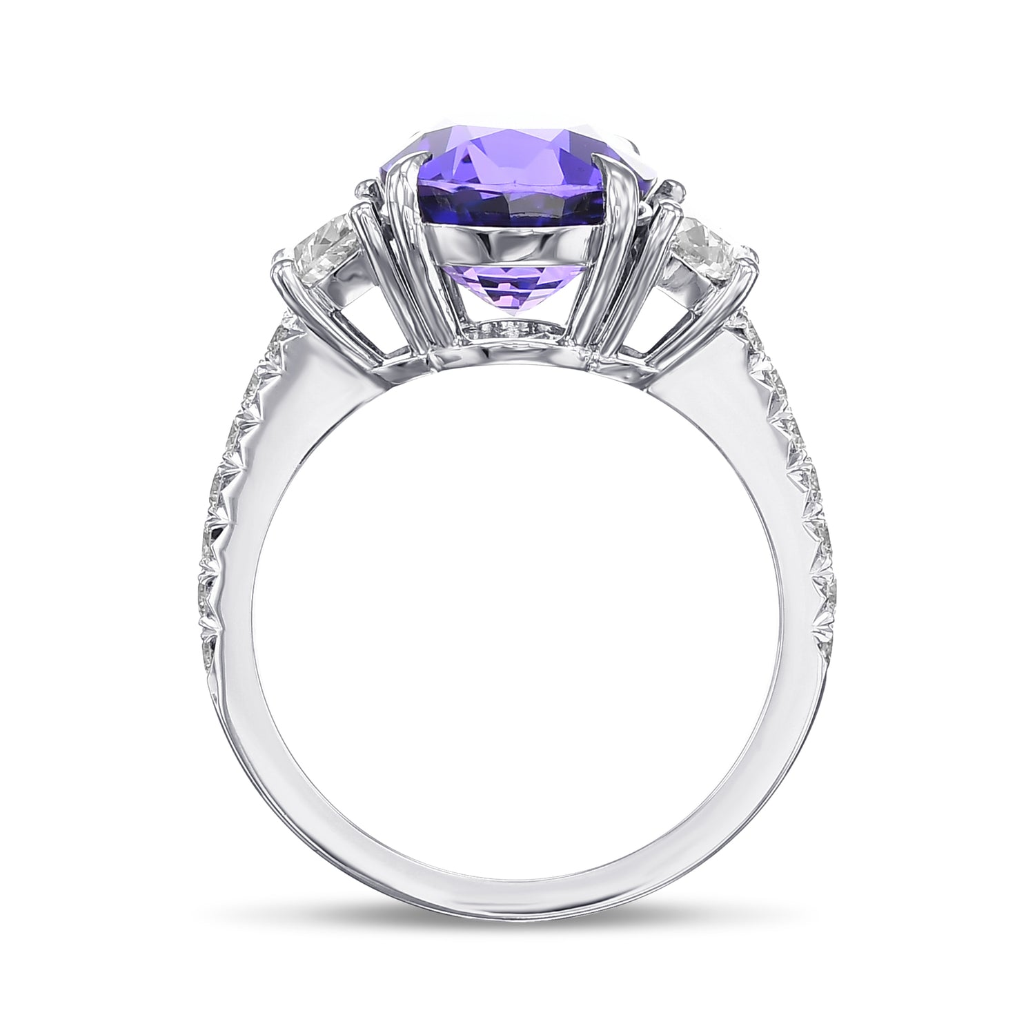 Vivid Violet Oval Sapphire & Half-moon 3-stone Ring
