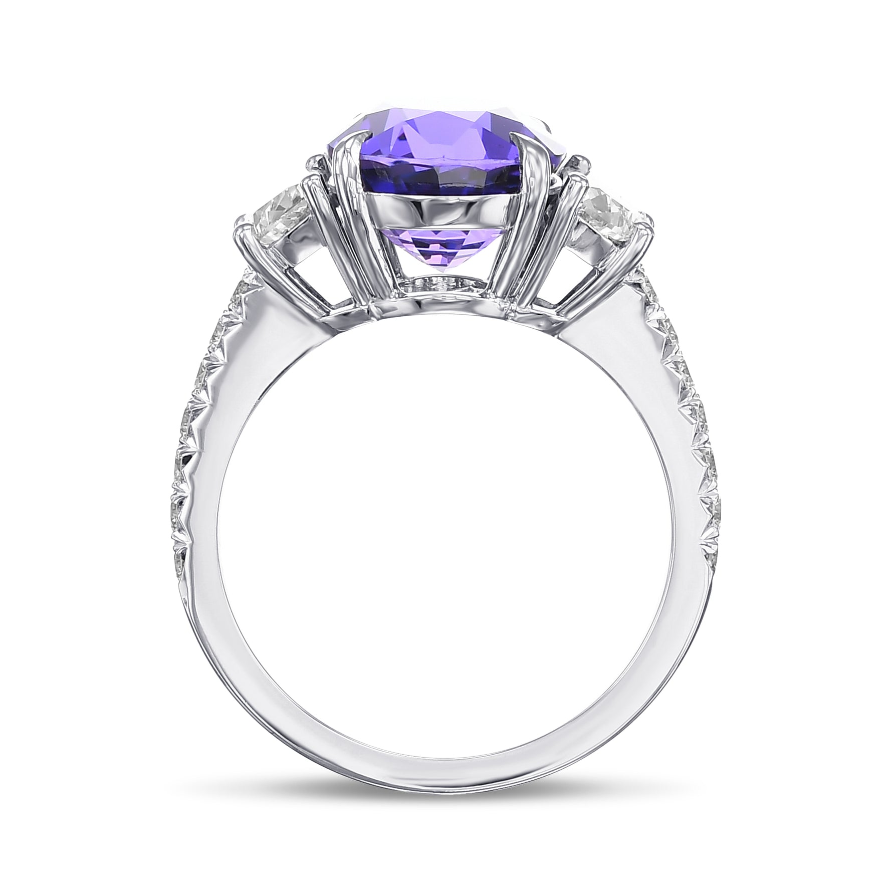 Vivid Violet Oval Sapphire & Half-moon 3-stone Ring