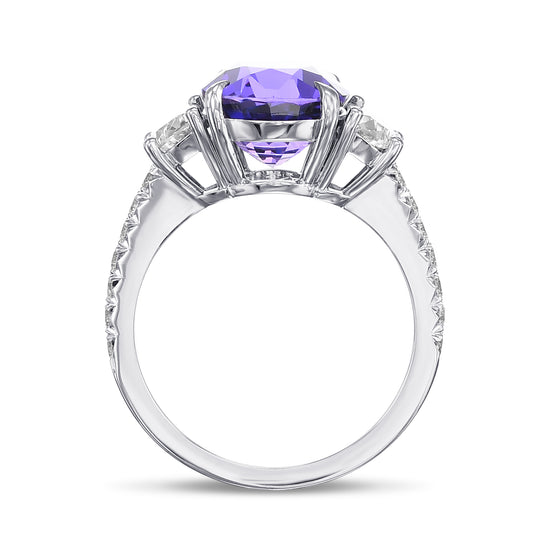 Vivid Violet Oval Sapphire & Half-moon 3-stone Ring