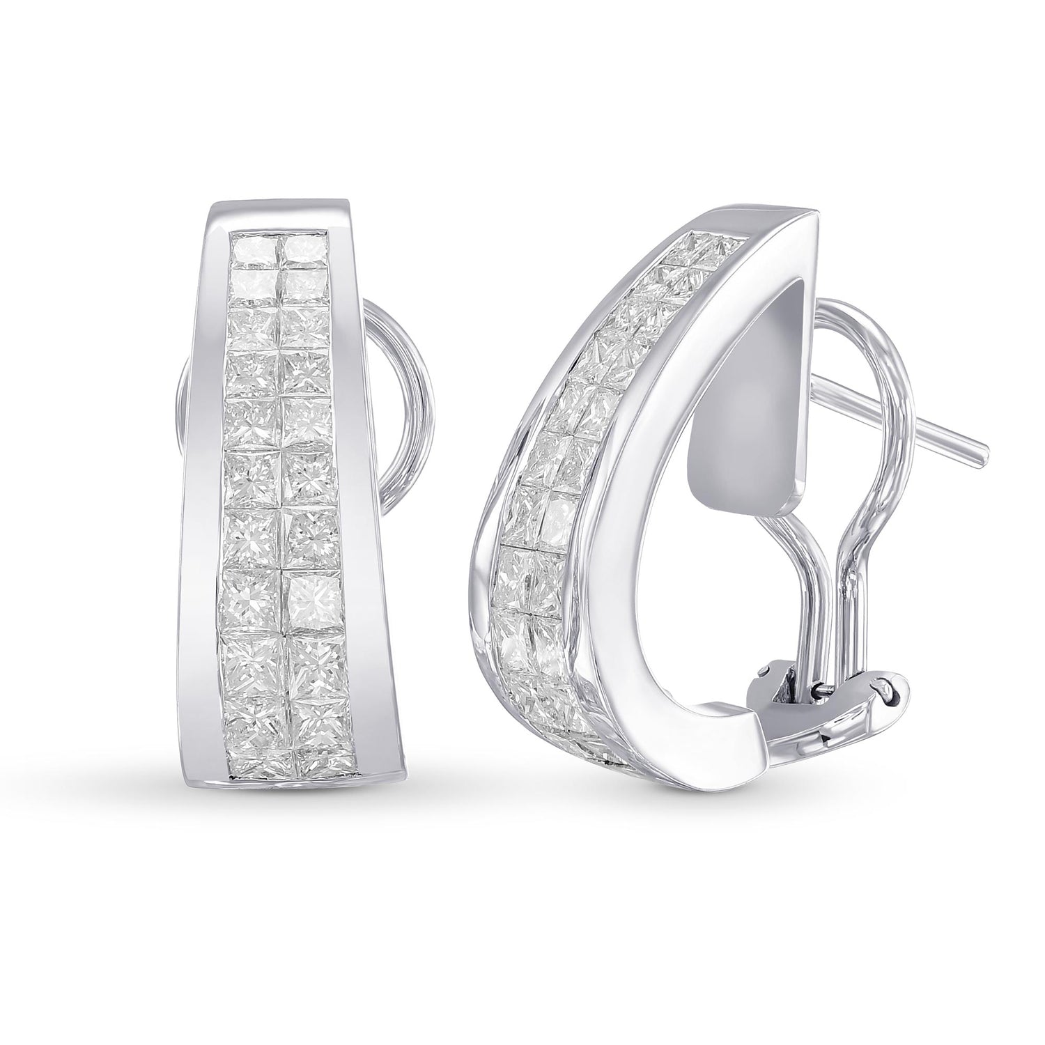Princess White Diamond Hoop Earrings