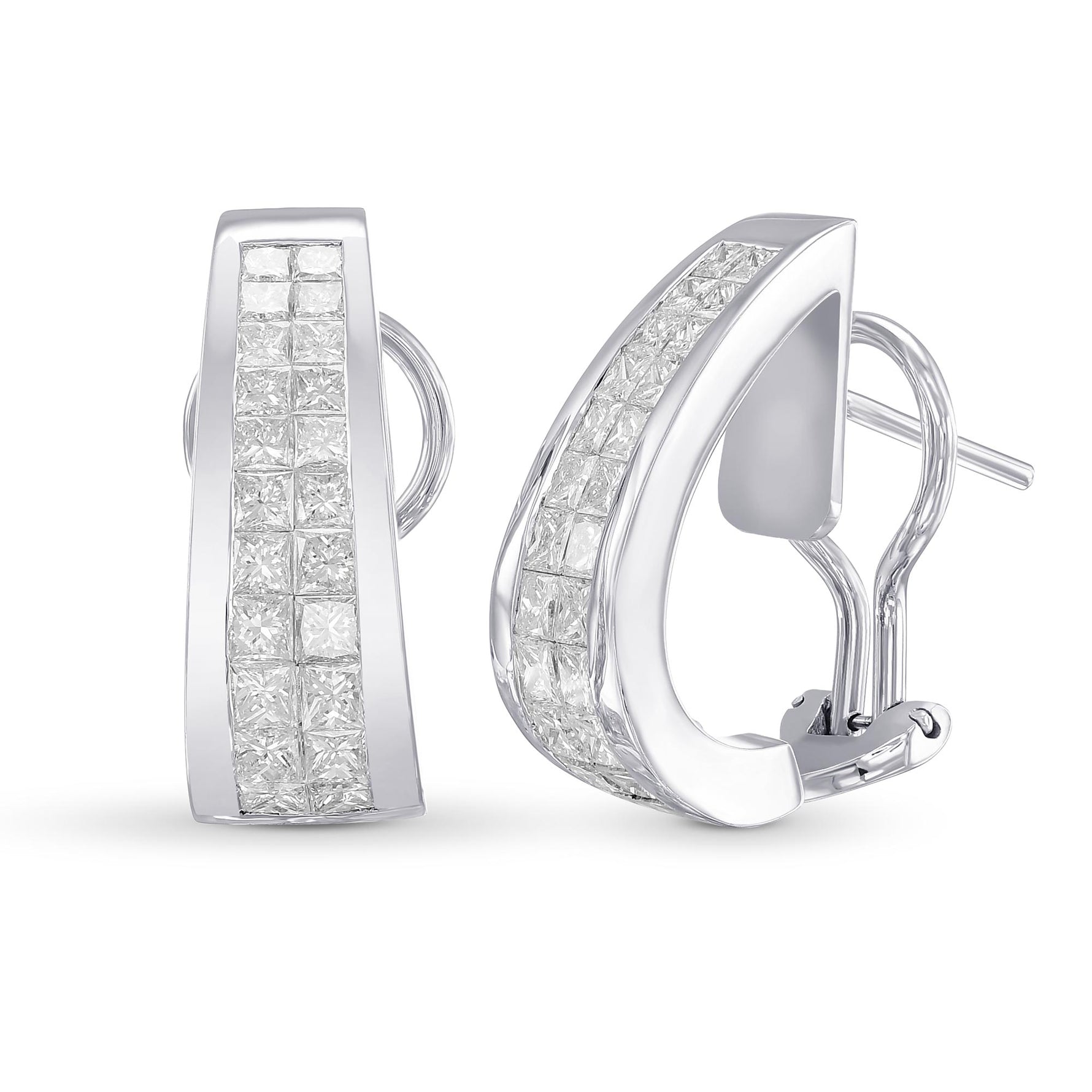 Princess White Diamond Hoop Earrings