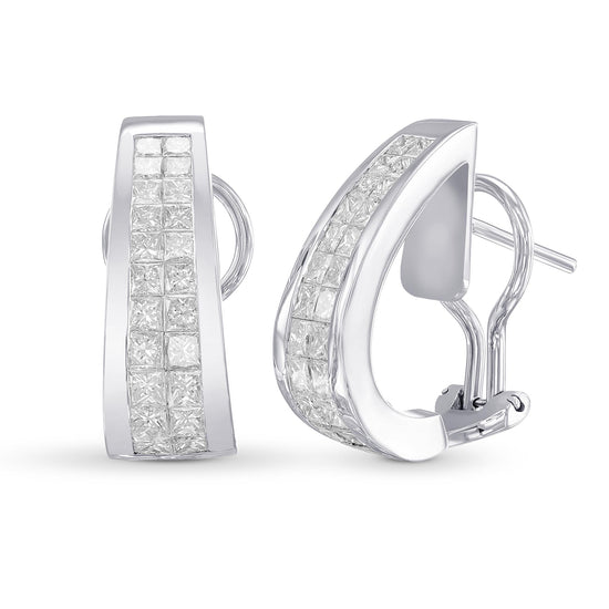 Princess White Diamond Hoop Earrings