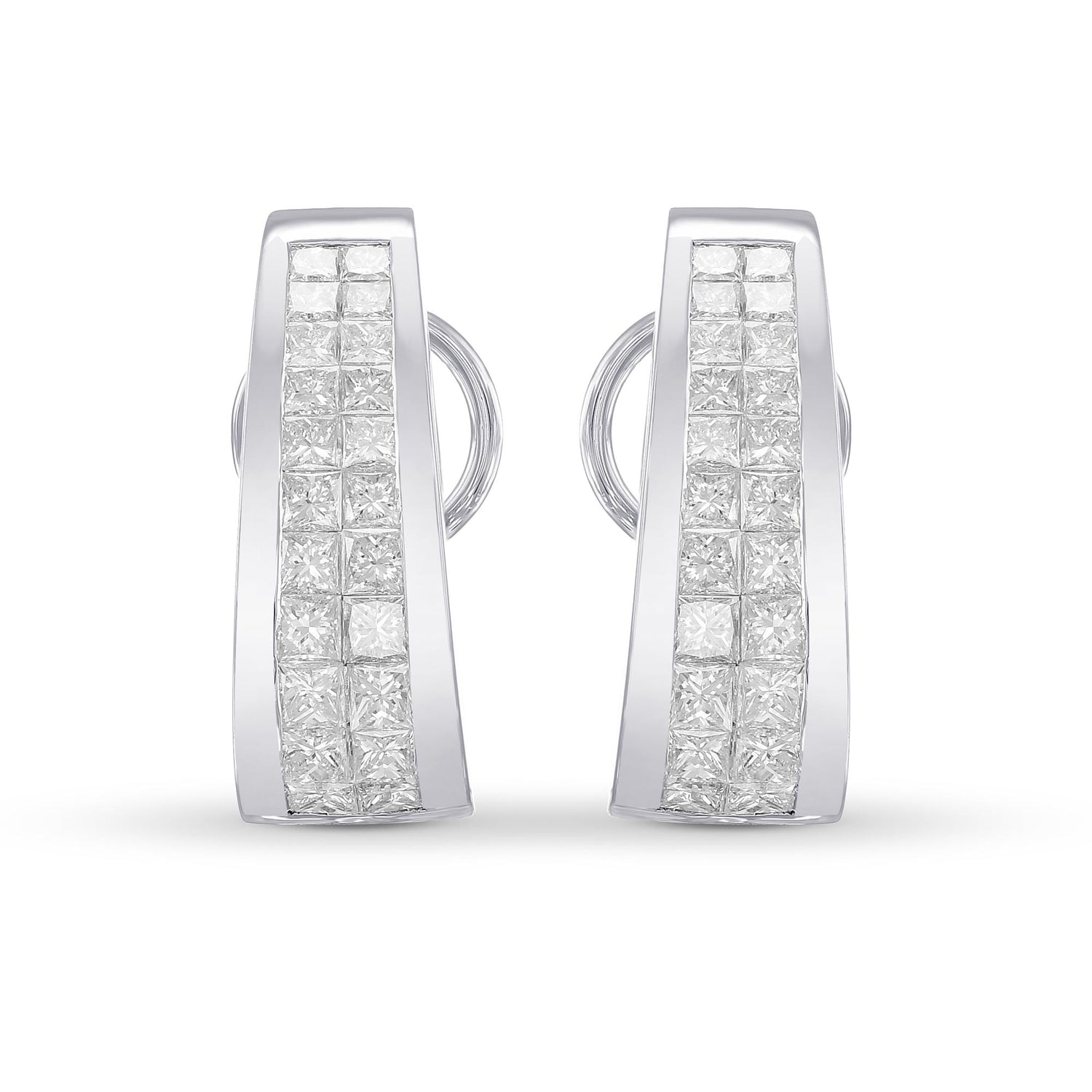 Princess White Diamond Hoop Earrings