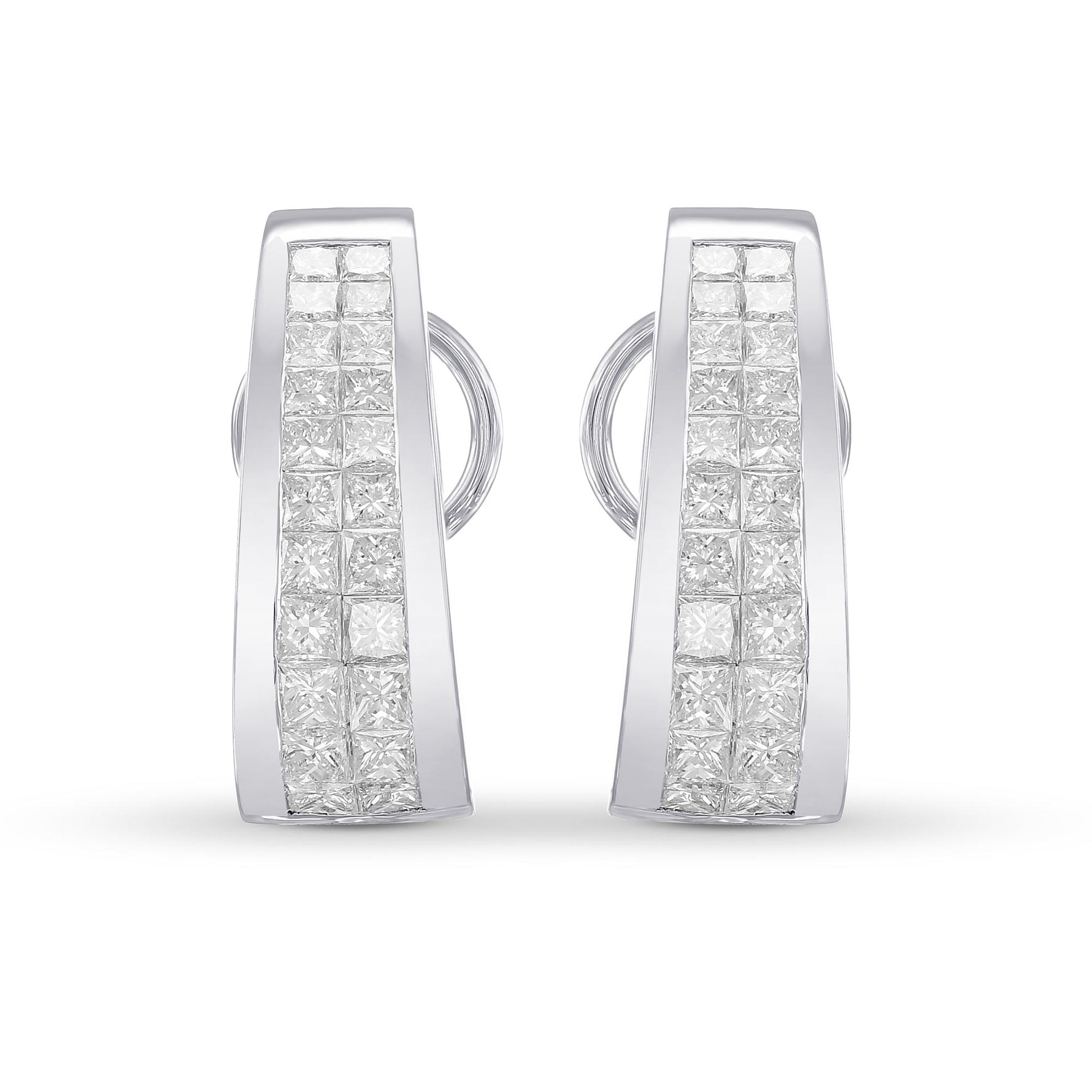 Princess White Diamond Hoop Earrings