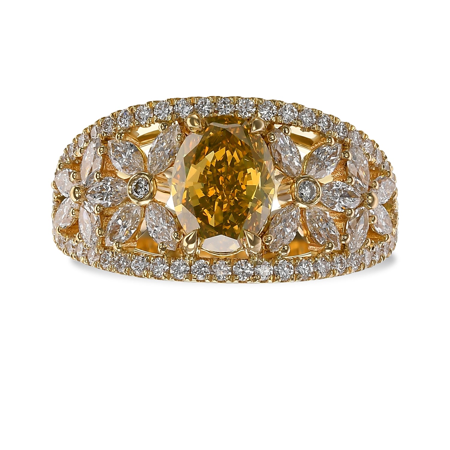 Fancy Deep Orangy Yellow Oval Diamond Dress Ring
