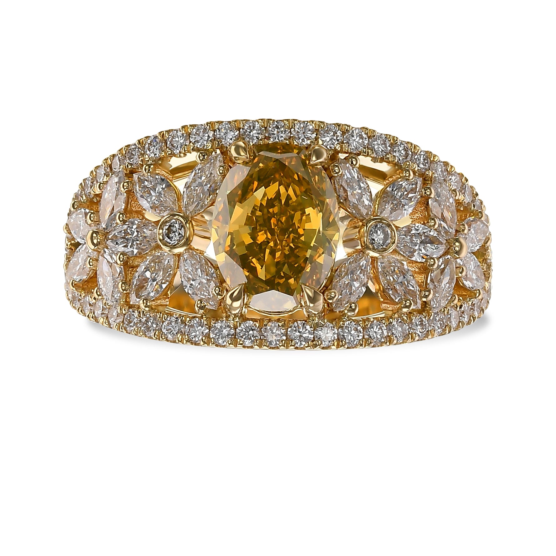 Fancy Deep Orangy Yellow Oval Diamond Dress Ring
