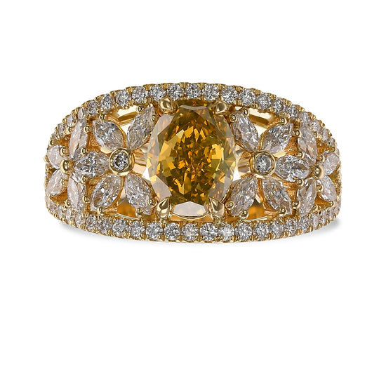 Fancy Deep Orangy Yellow Oval Diamond Dress Ring