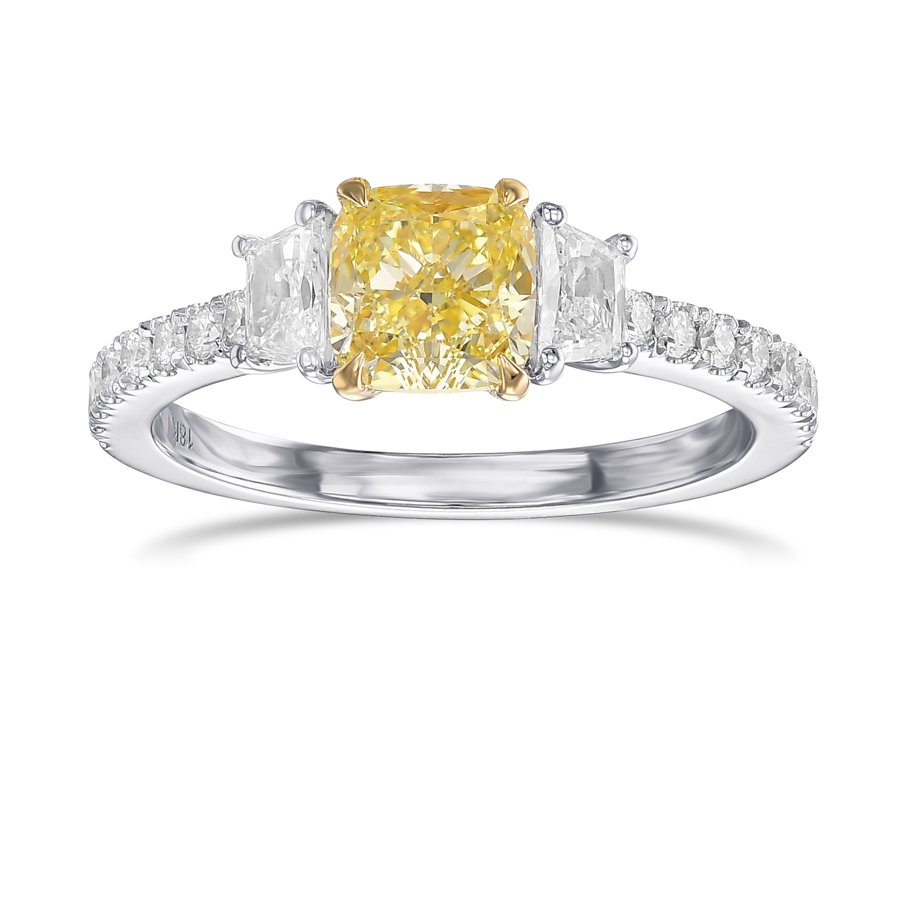 Fancy Yellow Cushion & Trapezoid Diamond Ring