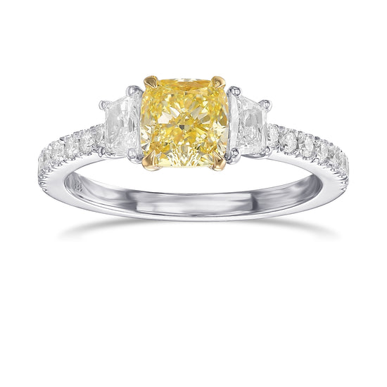 Fancy Yellow Cushion & Trapezoid Diamond Ring