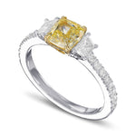 Fancy Yellow Cushion & Trapezoid Diamond Ring
