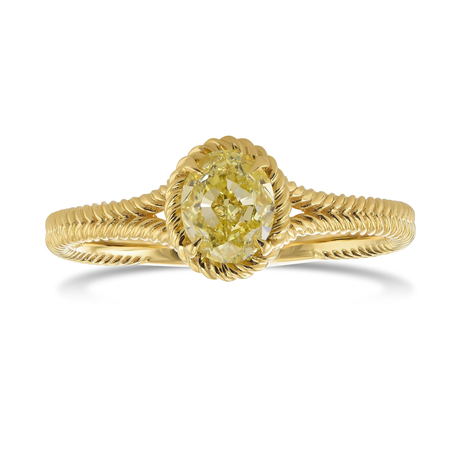 Fancy Yellow Oval Solitaire Rope Diamond Ring