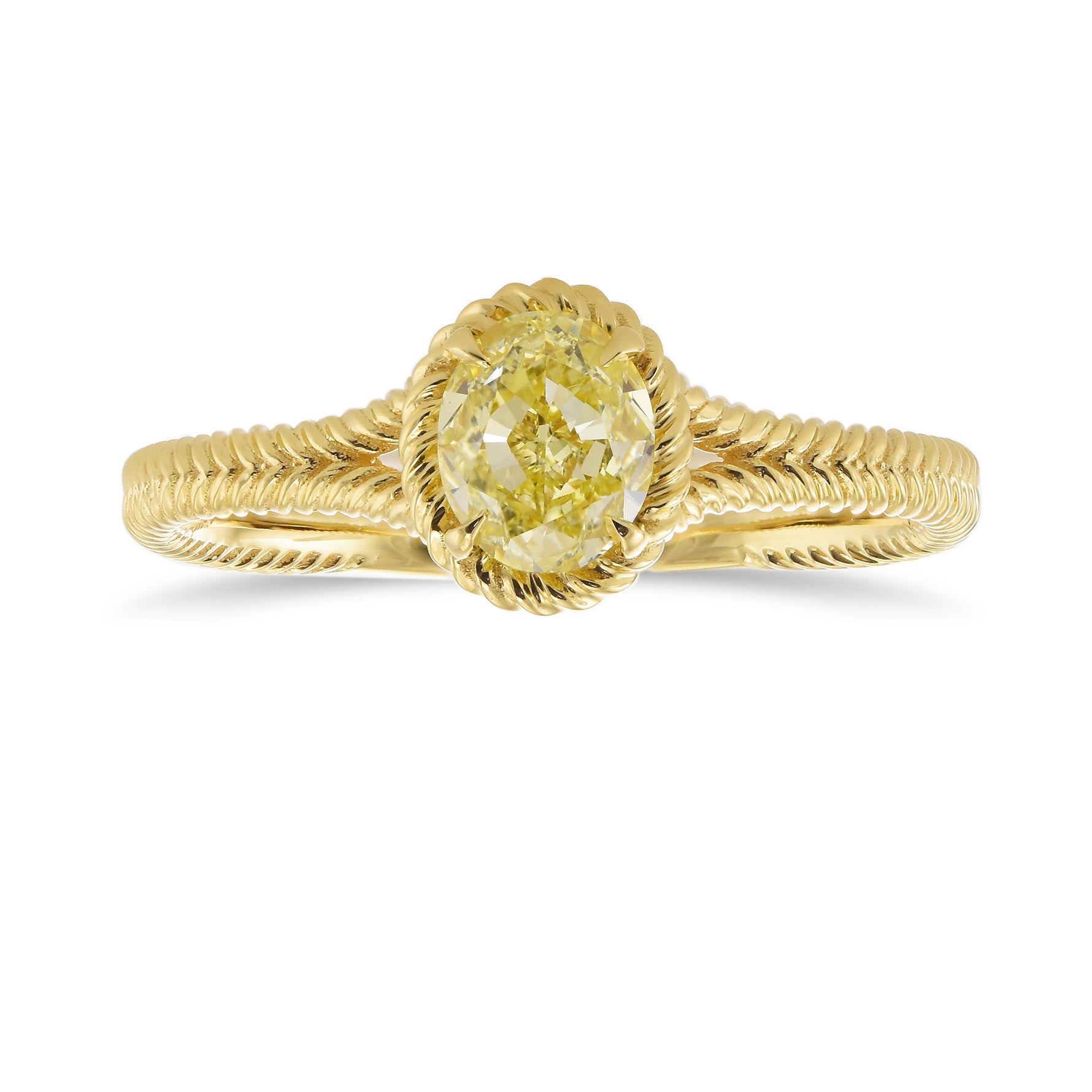 Fancy Yellow Oval Solitaire Rope Diamond Ring