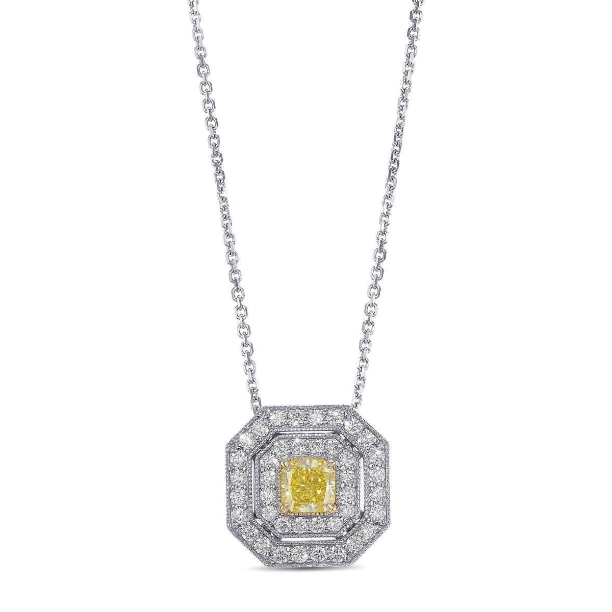  Fancy Intense Yellow Radiant Halo Diamond Pendant