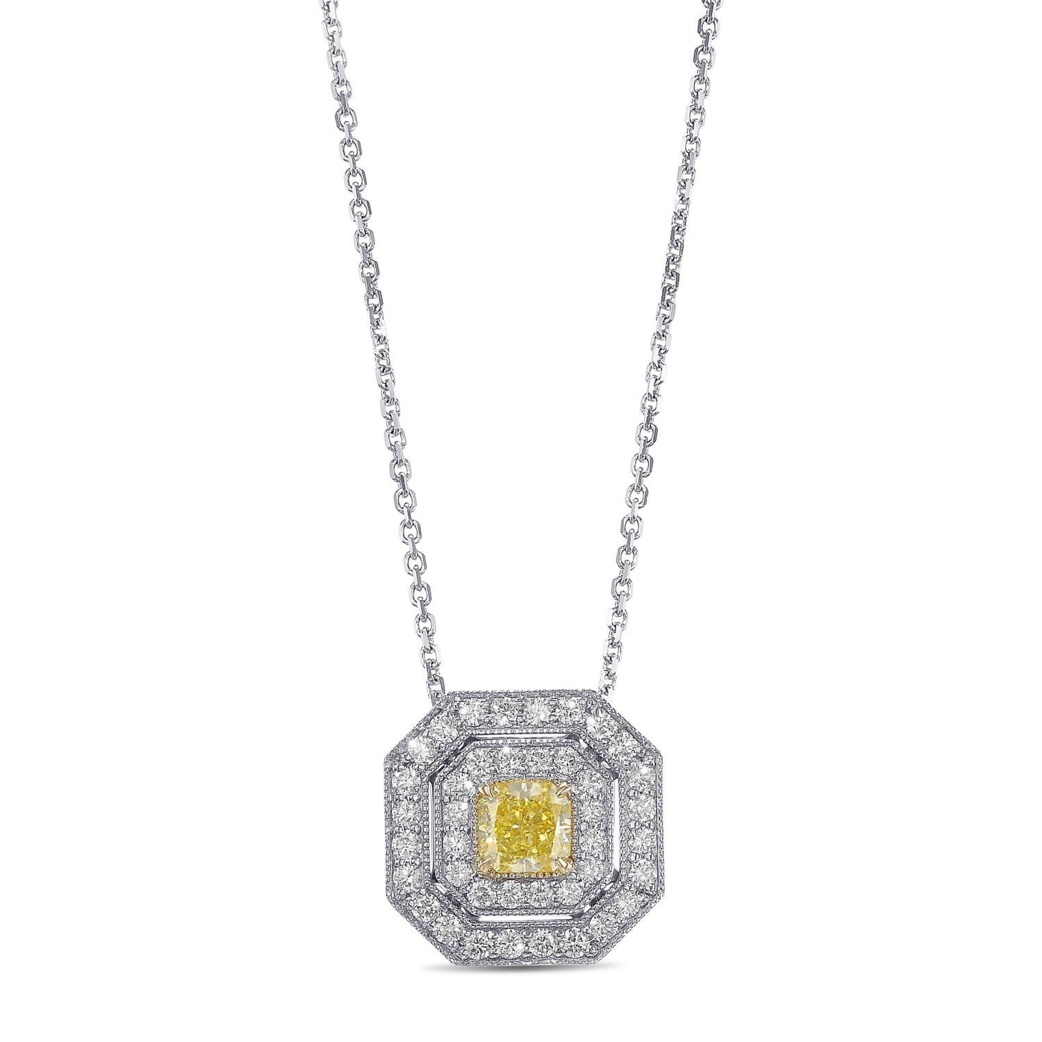 Fancy Intense Yellow Radiant Halo Diamond Pendant
