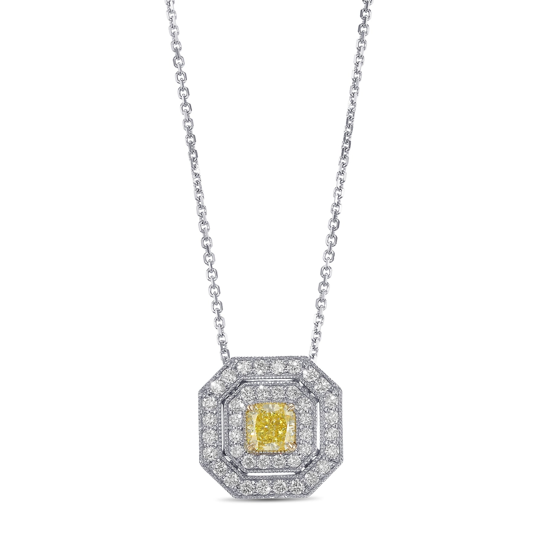  Fancy Intense Yellow Radiant Halo Diamond Pendant