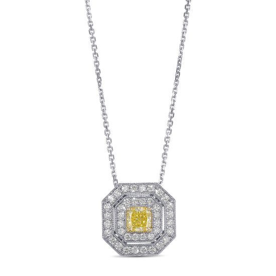  Fancy Intense Yellow Radiant Halo Diamond Pendant