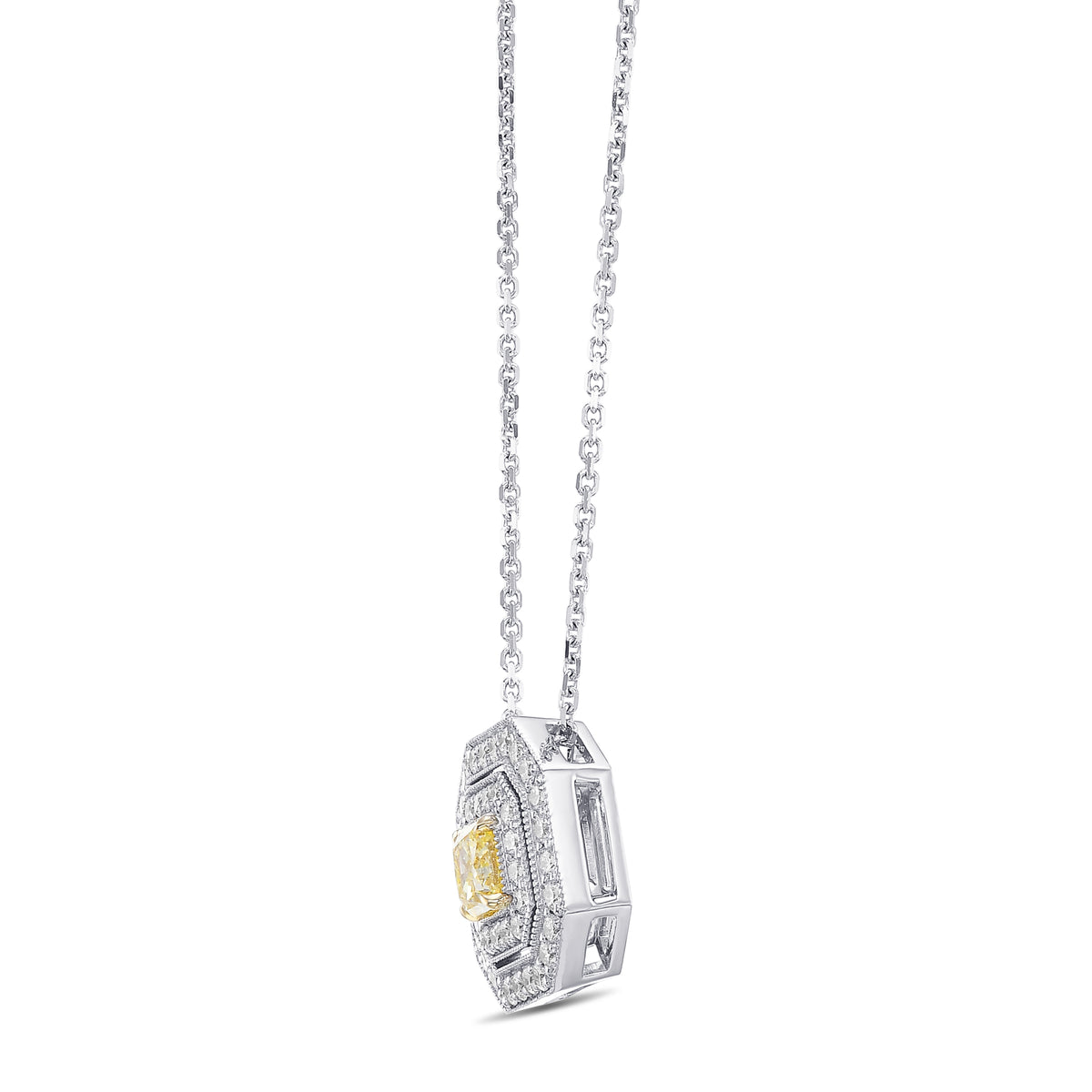  Fancy Intense Yellow Radiant Halo Diamond Pendant