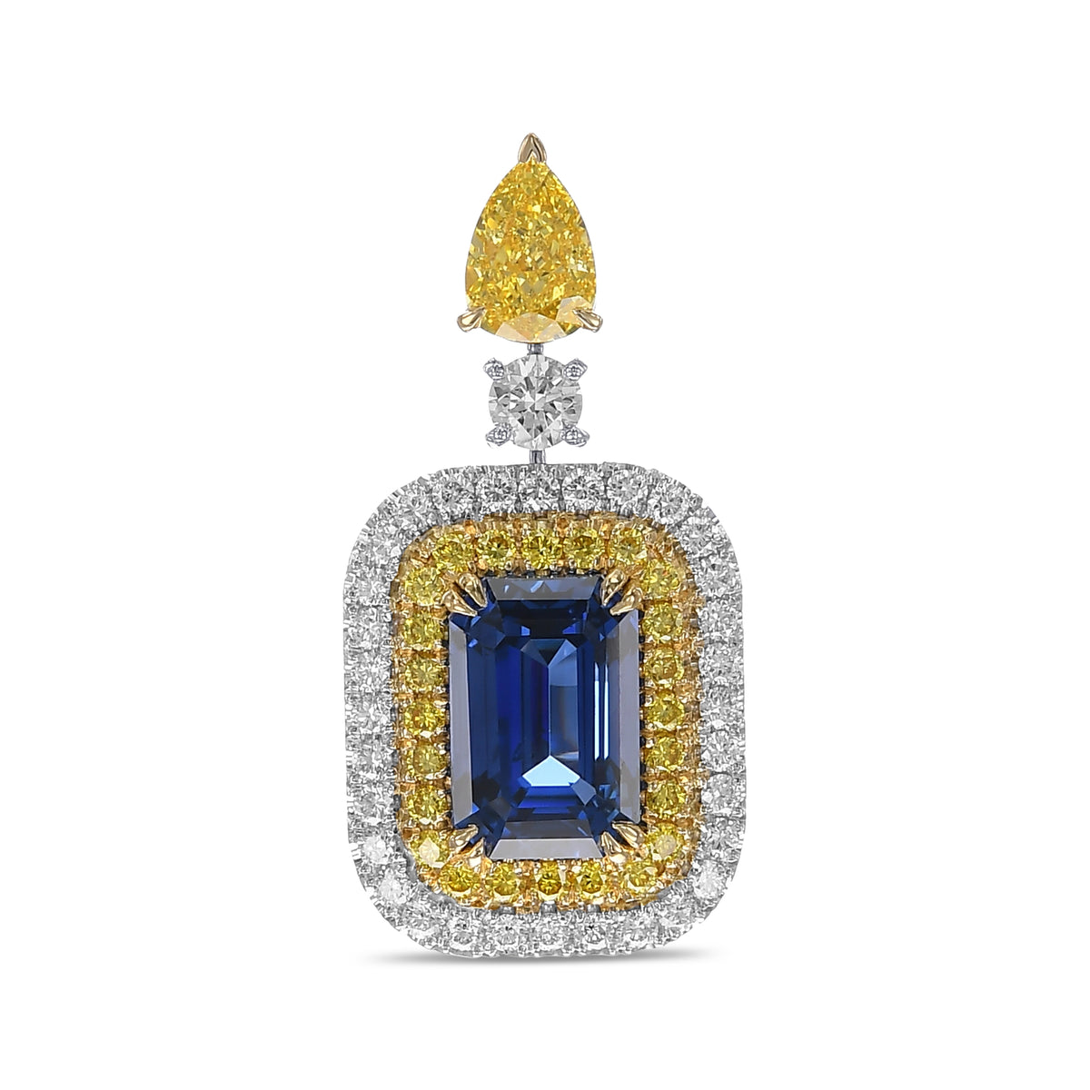 Royal Blue Sapphire & Diamond Double Halo Pendant
