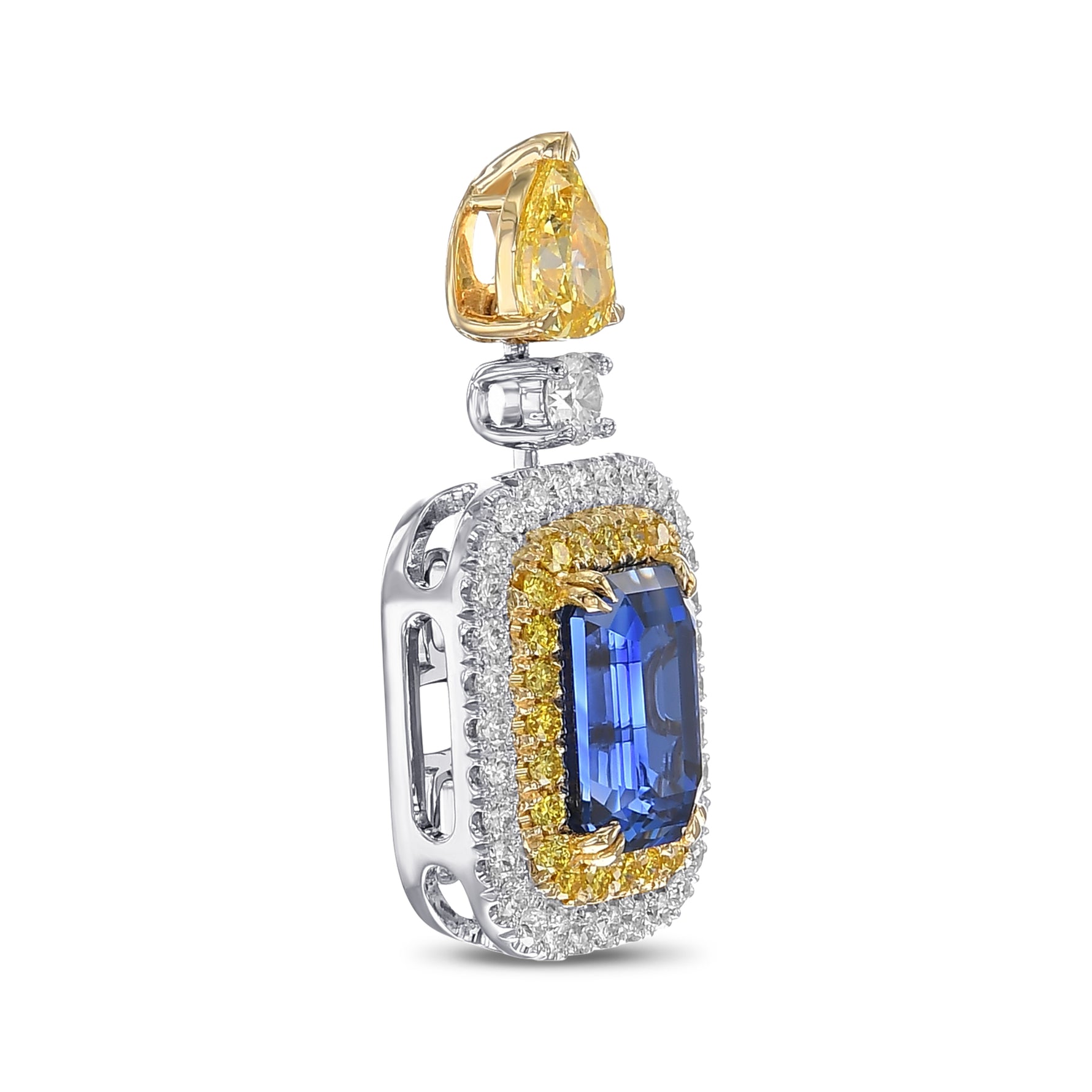 Royal Blue Sapphire & Diamond Double Halo Pendant