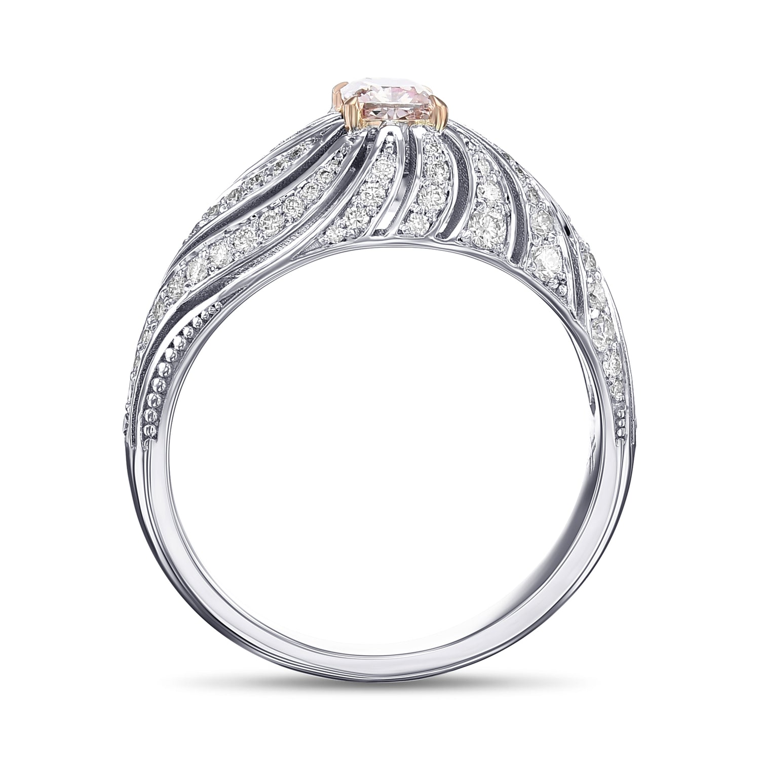 Fancy Light Pink Brown Cushion Diamond Designer Dress Ring