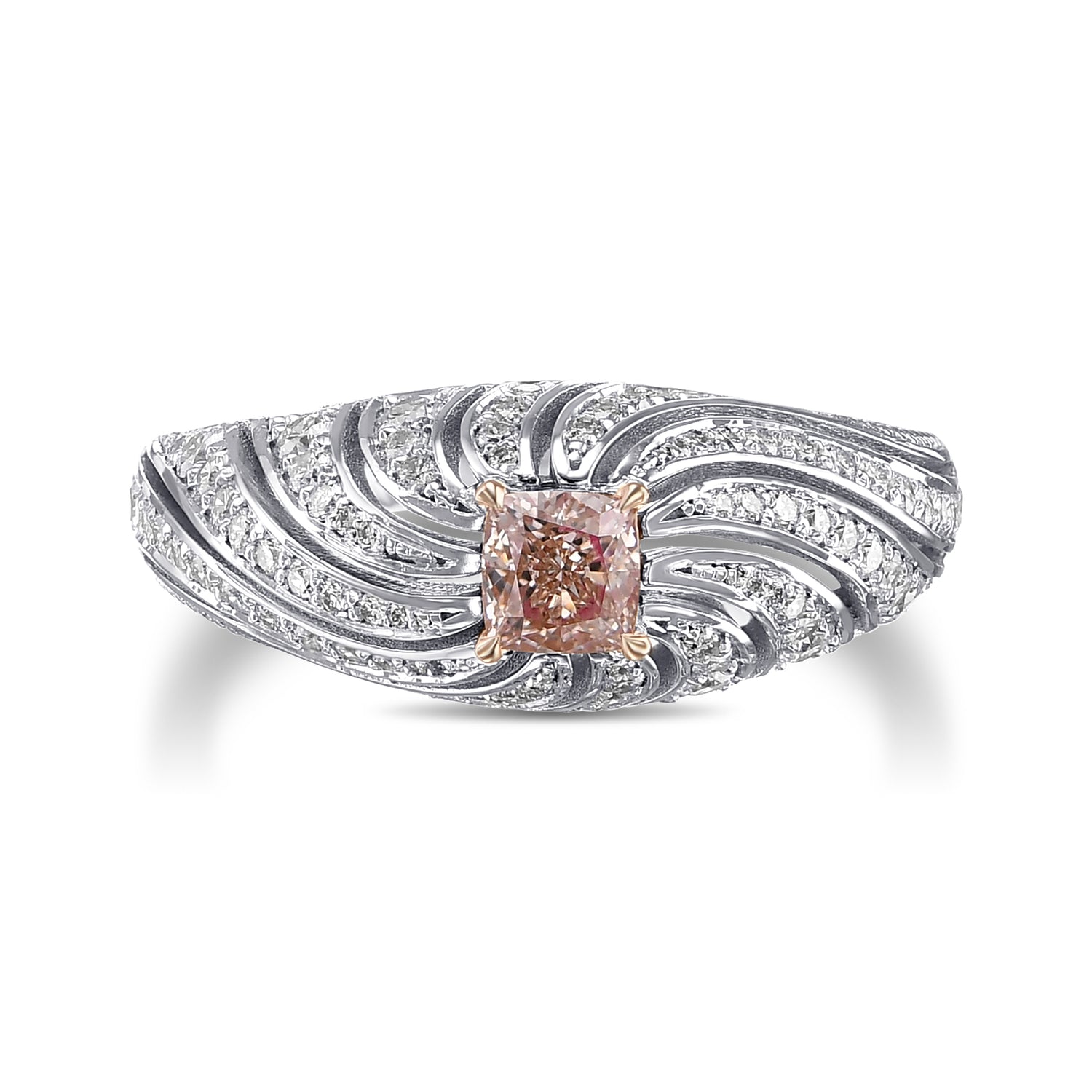 Fancy Light Pink Brown Cushion Diamond Designer Dress Ring