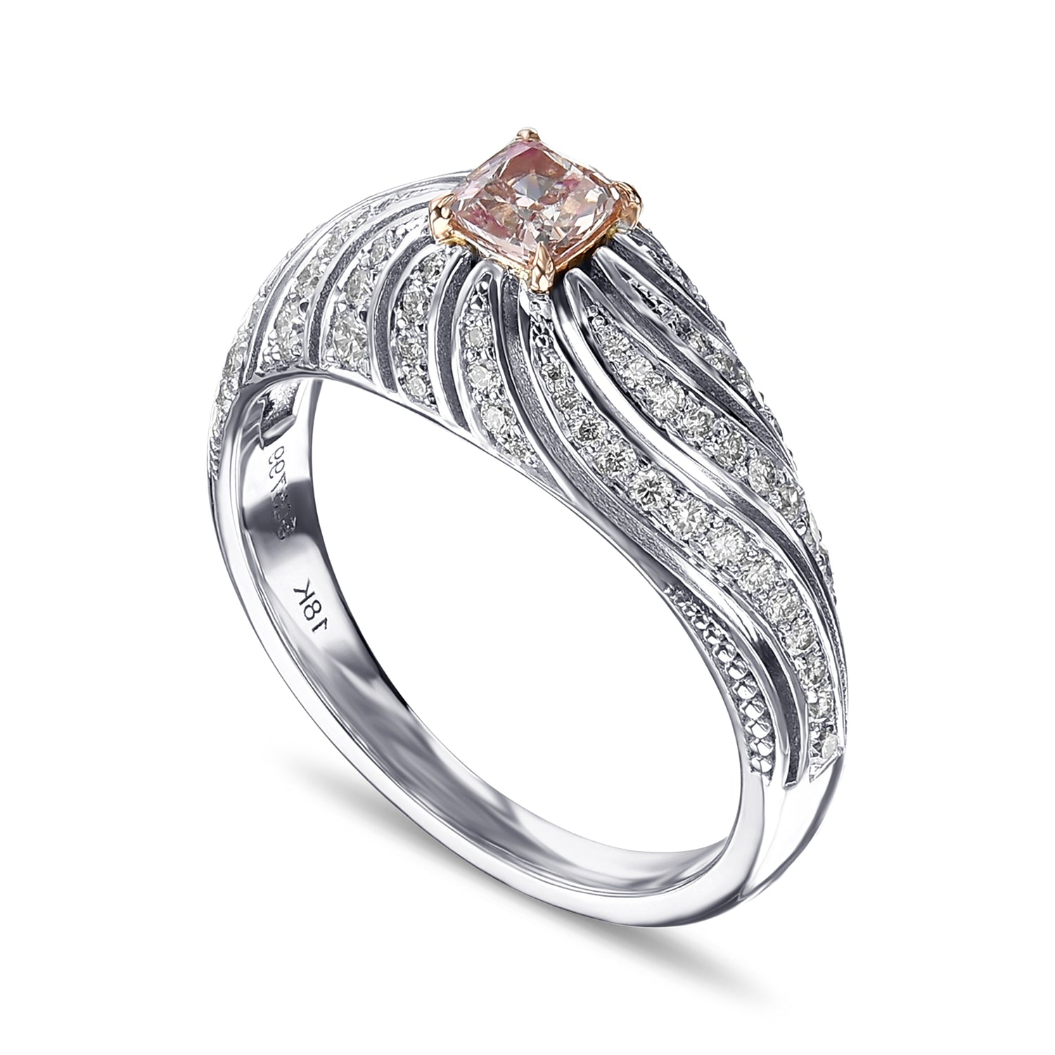 Fancy Light Pink Brown Cushion Diamond Designer Dress Ring