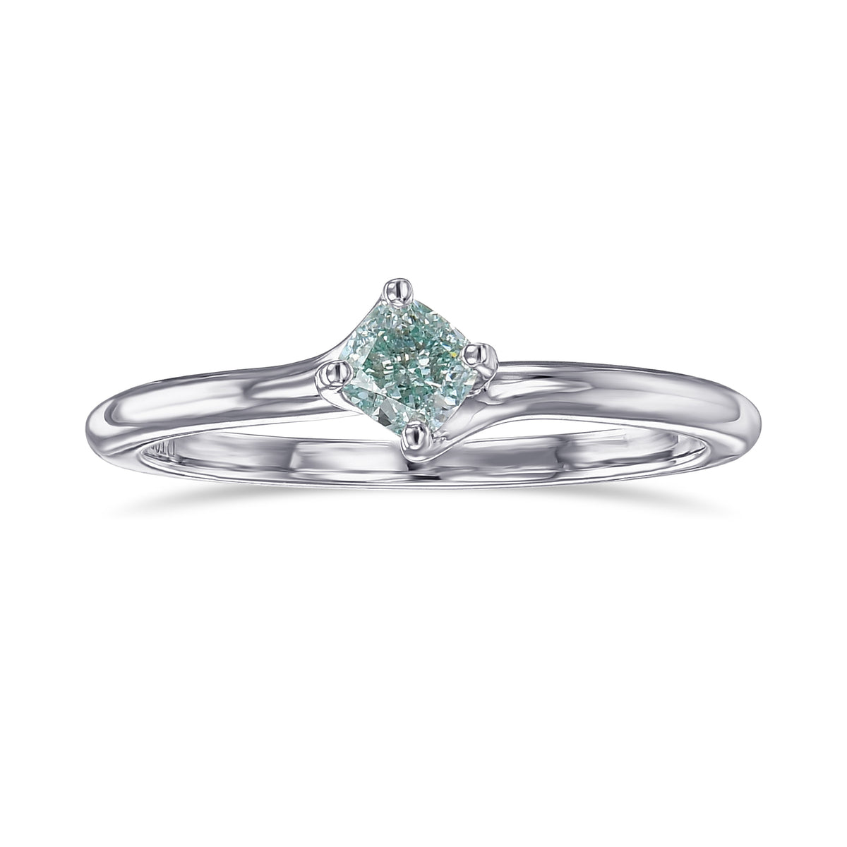 Fancy Intense Blue Green Cushion Solitaire Diamond Ring