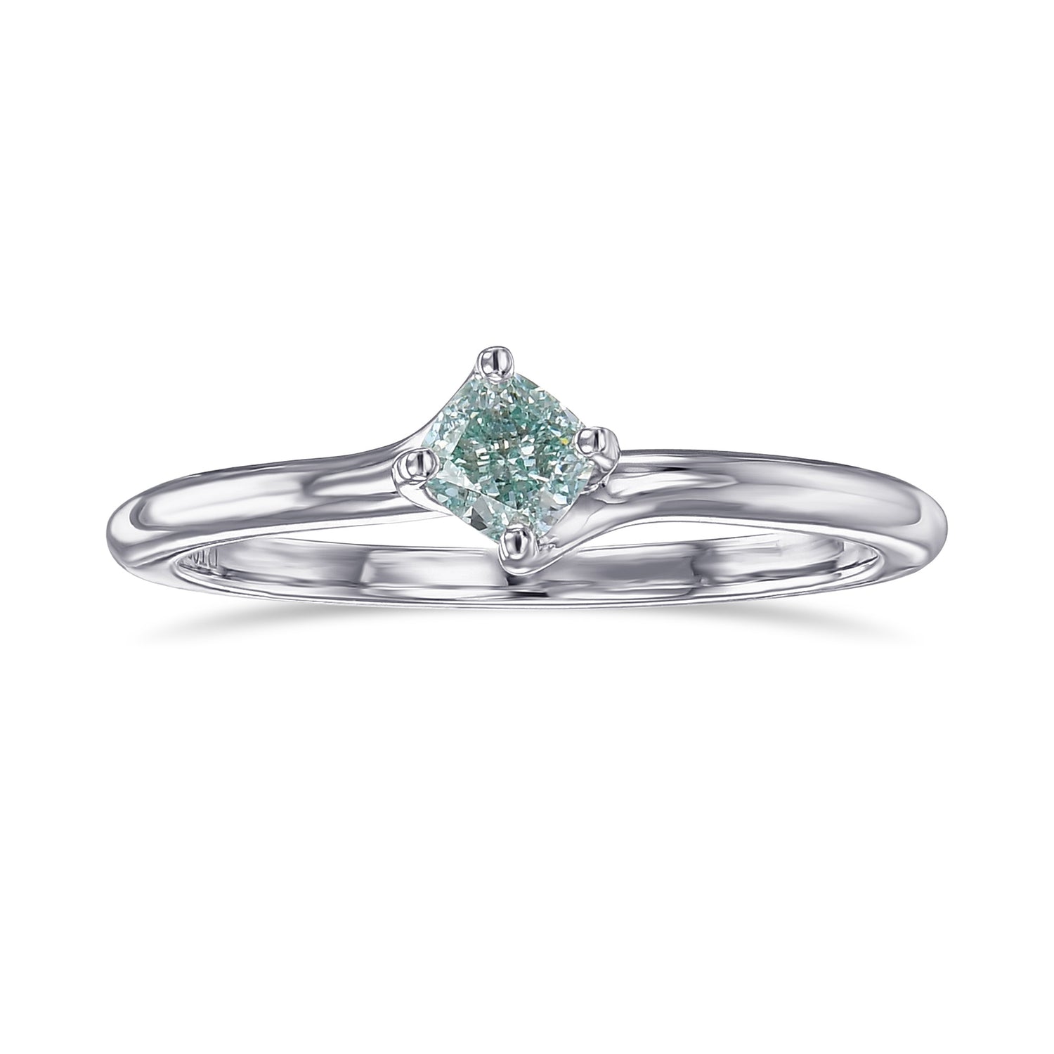 Fancy Intense Blue Green Cushion Solitaire Diamond Ring