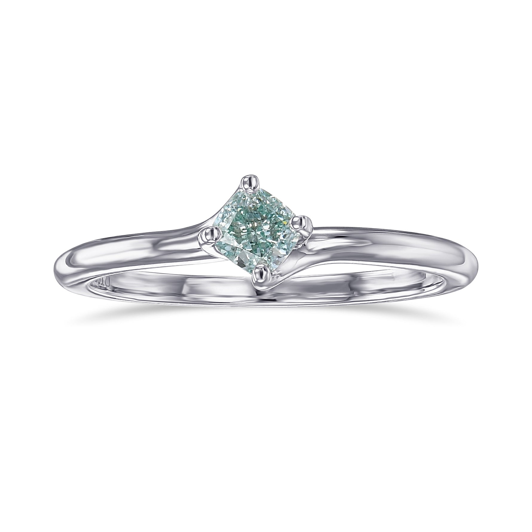 Fancy Intense Blue Green Cushion Solitaire Diamond Ring