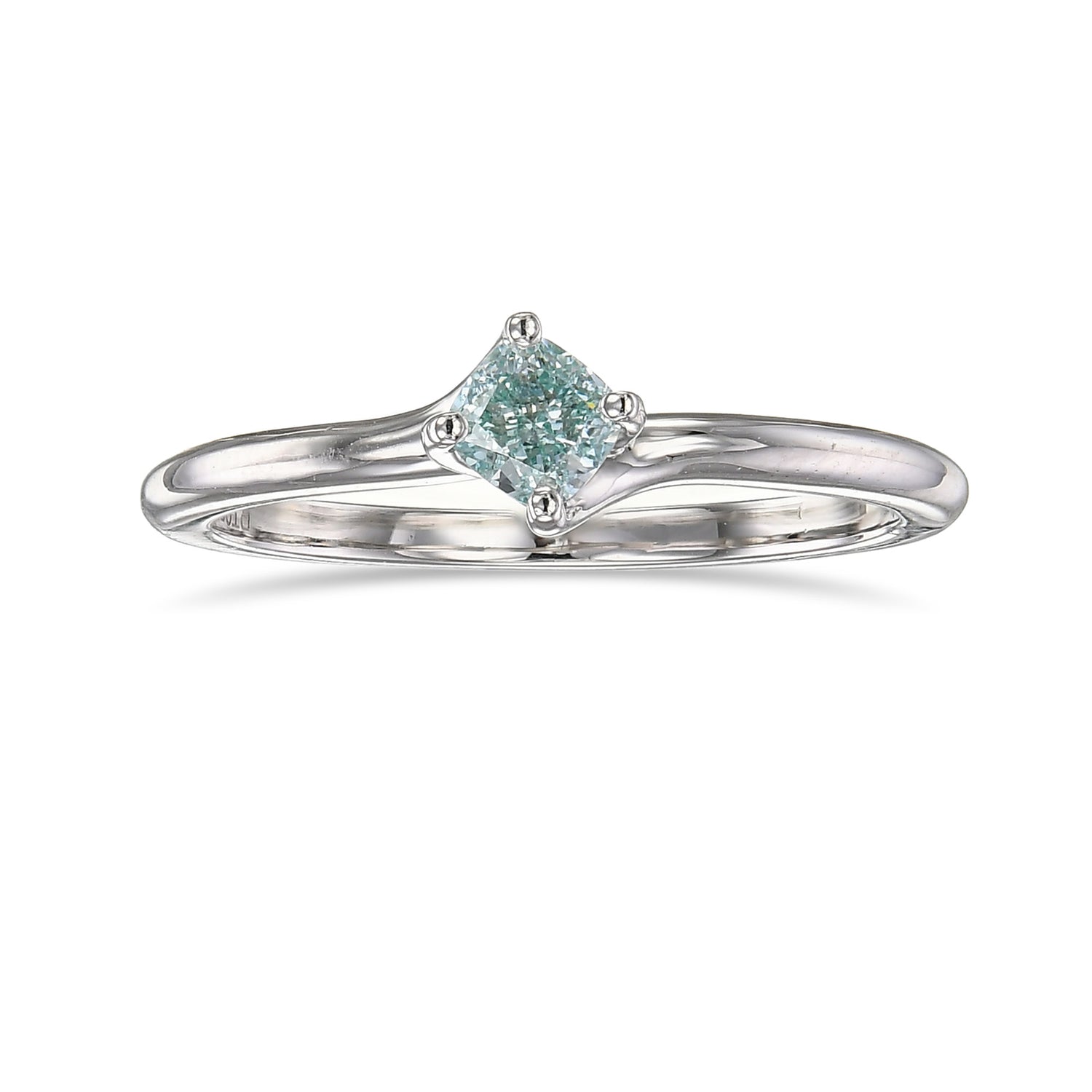 Fancy Intense Blue Green Cushion Solitaire Diamond Ring